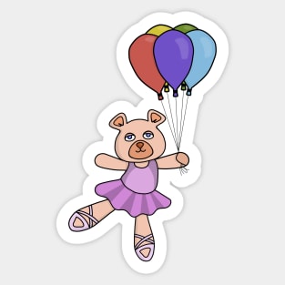 A little ballerina bear holding colorful balloons Sticker